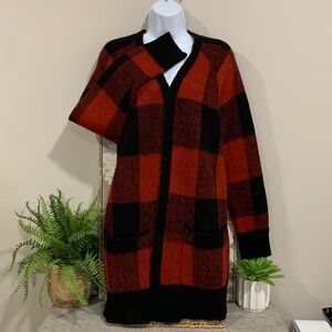 LUCKY BRAND Chunky Red and Black Buffalo Check Cardigan